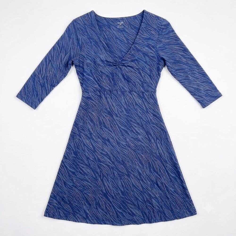 Horny Toad & Co Cinch V Neck Tencel Jersey Dress Blue 3/4 Sleeve Womens Small